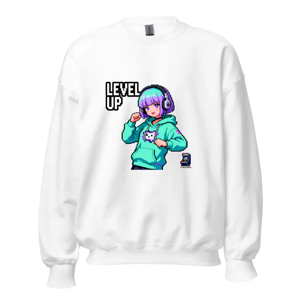 Level Up Pixel Gamer Sweatshirt - Unisex Crew Neck Hoodie