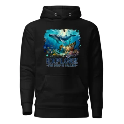Explore the Deep is Calling Unisex Hoodie – Ocean Diver Whale Design