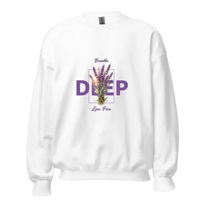 Unisex Crew Neck Sweatshirt with Lavender 'Breathe Deep Live Free' Graphic