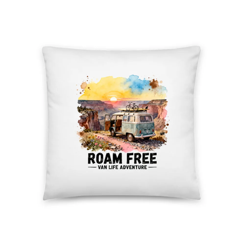 Roam Free Van Life Pillow – 18x18 Inch Decorative Throw Pillow