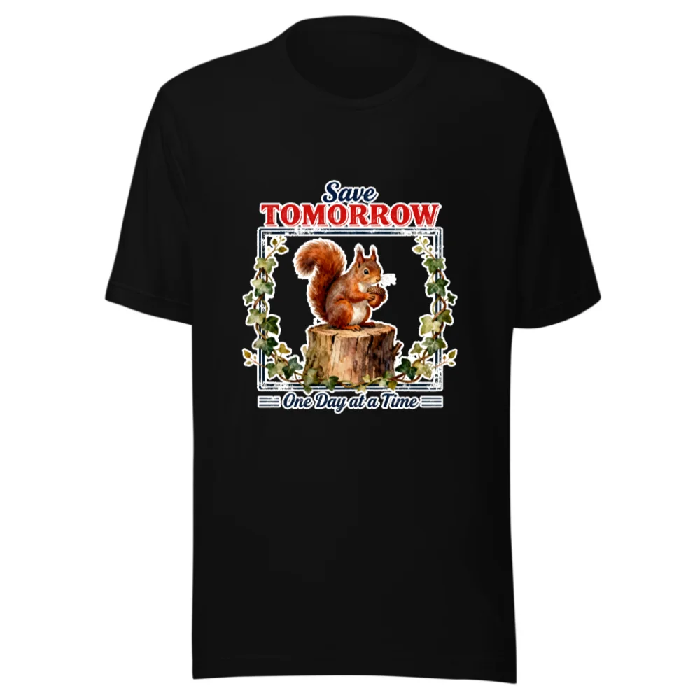 Save Tomorrow One Day at a Time Squirrel T-Shirt - Unisex Eco Tee
