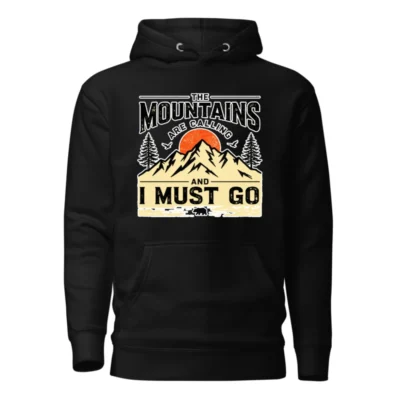 Unisex Premium Pullover Hoodie – 'The Mountains Are Calling' Outdoor Graphic Sweatshirt