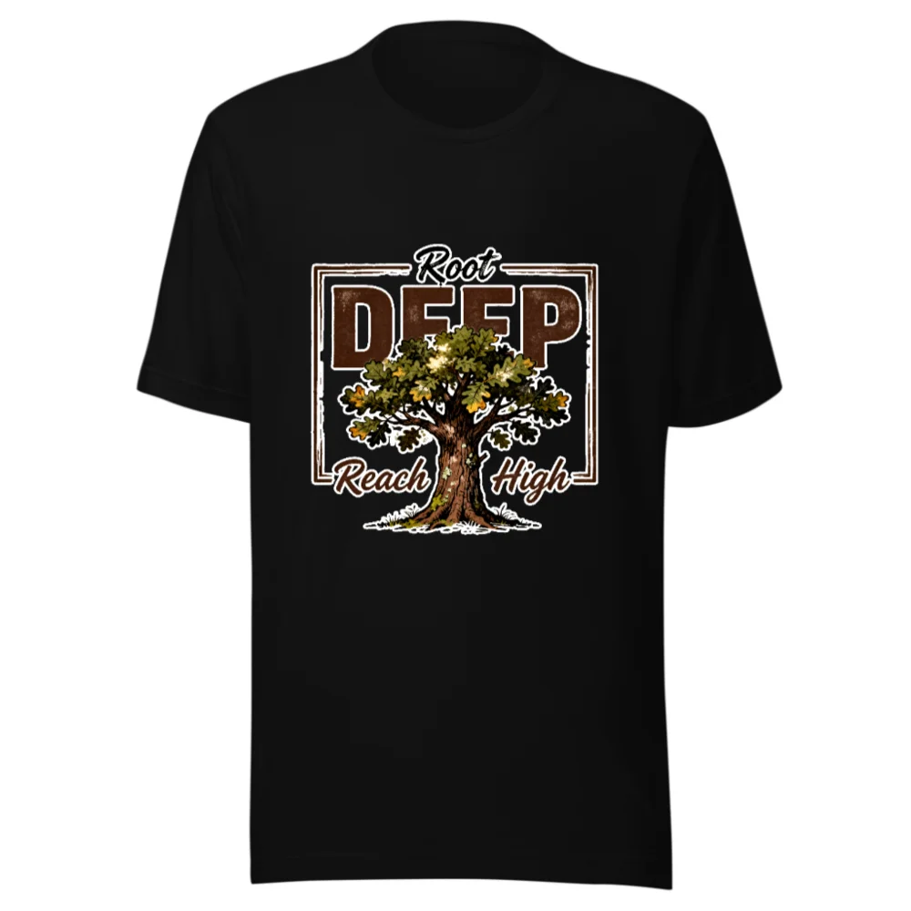 Root Deep Reach High Unisex T-Shirt – Vintage Tree Graphic Tee