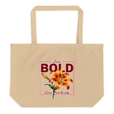 Organic Cotton Tote Bag – Large Reusable Shopping Bag with Bold Lily Design