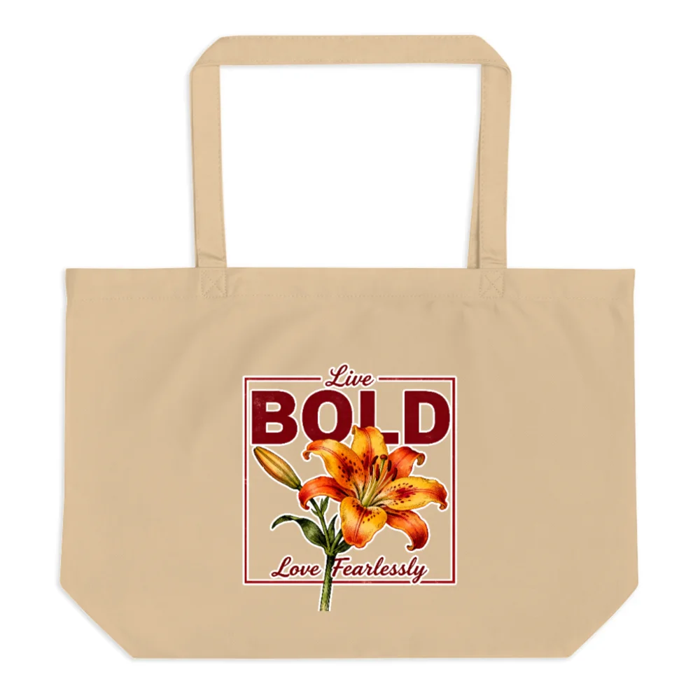 Organic Cotton Tote Bag – Large Reusable Shopping Bag with Bold Lily Design