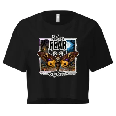 Face Fear Fly Free Crop Top for Women – Gothic Moth Skull Tee