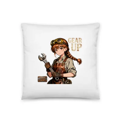 Steampunk Gear Up Pillow – Urban Steam Original 18x18 Inch Decorative Cushion
