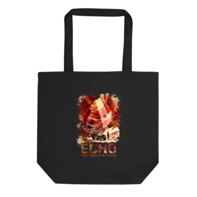 Eco Black Tote Bag – Sustainable Canvas Shopping Bag with 'Echo' Art Print