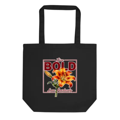 Eco Black Tote Bag – Bold Lily Print Reusable Shopping Bag