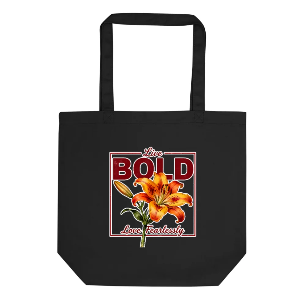Eco Black Tote Bag – Bold Lily Print Reusable Shopping Bag