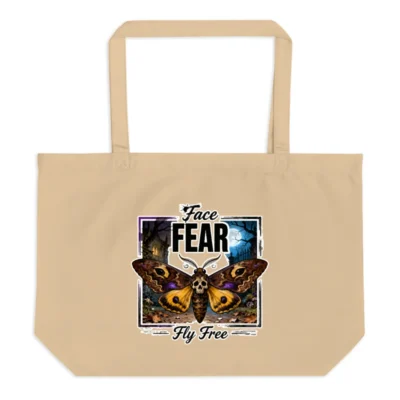 Organic Cotton Tote Bag – 'Face Fear Fly Free' Moth Design