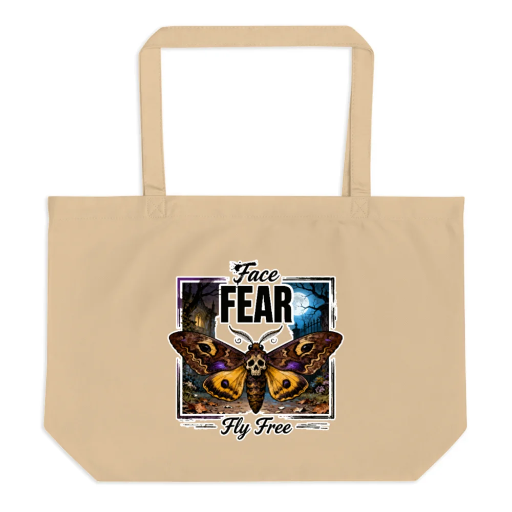 Organic Cotton Tote Bag – 'Face Fear Fly Free' Moth Design