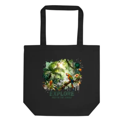 Eco-Friendly Black Tote Bag – Jungle Explorer Design