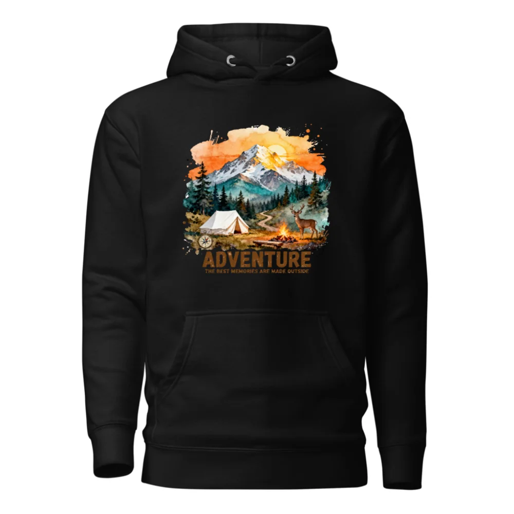 Adventure Hoodie for Men and Women – Premium Unisex Pullover with Mountain Camping Print