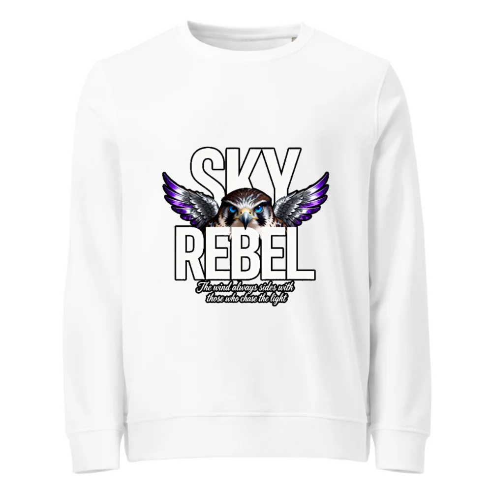 Sky Rebel Unisex Organic Cotton Sweatshirt – Eco-Friendly Hoodie with Falcon Graphic