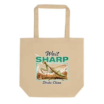 Eco Oyster Tote Bag – Organic Cotton Reusable Shopping Bag with Praying Mantis Design