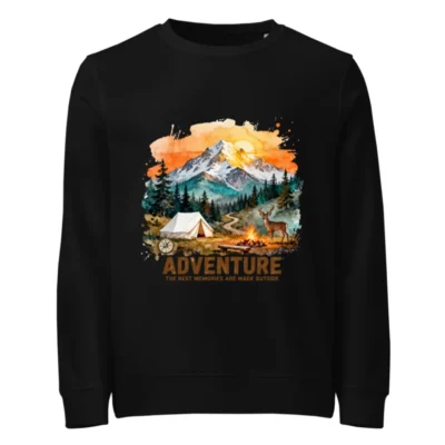 Adventure Unisex Organic Sweatshirt – Eco-Friendly Camping Graphic Hoodie