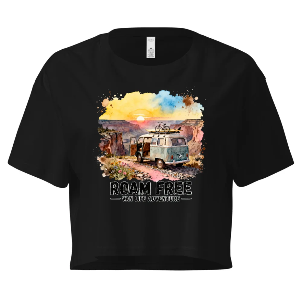 Roam Free Van Life Crop Top for Women – Adventure Graphic Tee