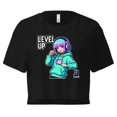 Pixel Art Level Up Crop Top for Women - Gaming Anime Tee