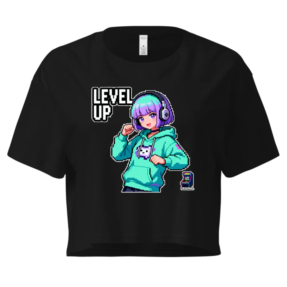 Pixel Art Level Up Crop Top for Women - Gaming Anime Tee