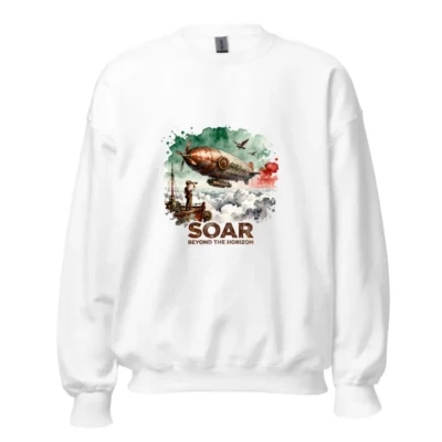 SOAR Unisex Crew Neck Sweatshirt – Steampunk Airship Graphic