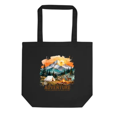 Eco Black Tote Bag – Reusable Canvas Shopping Bag with Adventure Print