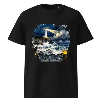 Unisex Organic Cotton T-Shirt – Lighthouse 'Guide: Light in the Storm' Graphic Tee