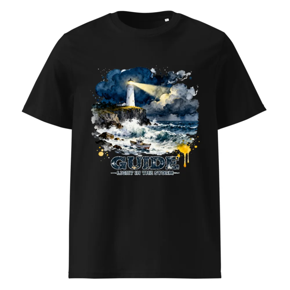 Unisex Organic Cotton T-Shirt – Lighthouse 'Guide: Light in the Storm' Graphic Tee