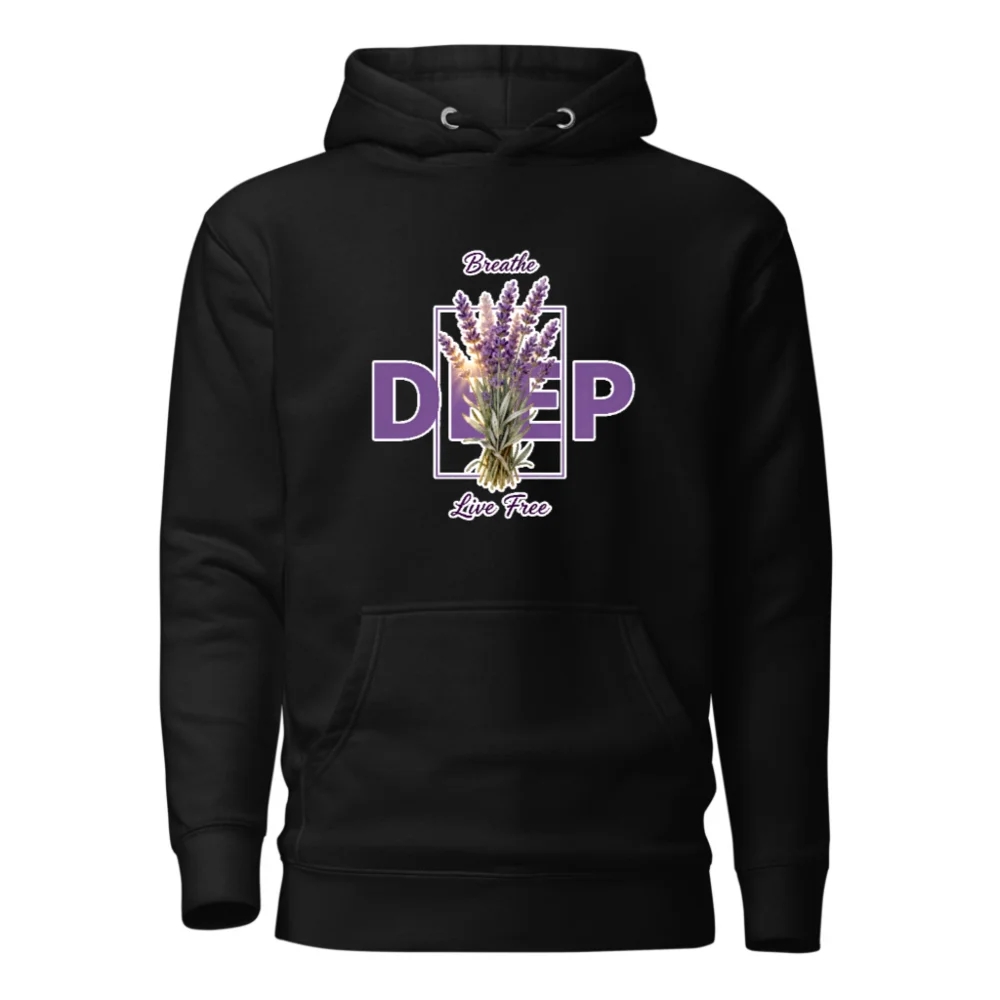 Unisex Premium Pullover Hoodie – Breathe Deep Live Free Lavender Design