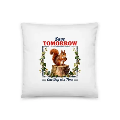 Save Tomorrow Squirrel Pillow | 18x18 Inch Decorative Throw Pillow