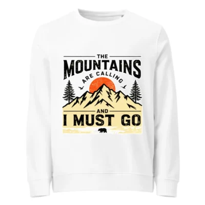 Organic Cotton Sweatshirt for Men & Women – 'The Mountains Are Calling' Graphic Pullover