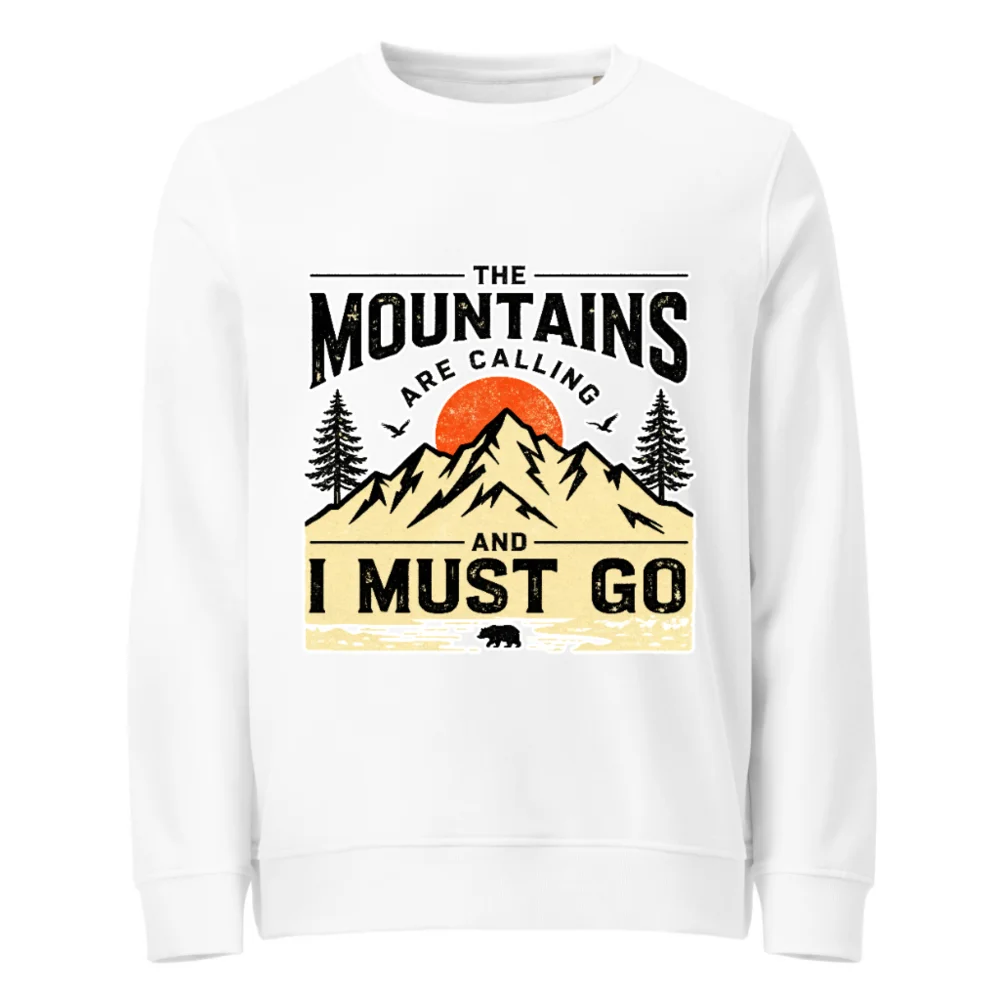 Organic Cotton Sweatshirt for Men & Women – 'The Mountains Are Calling' Graphic Pullover