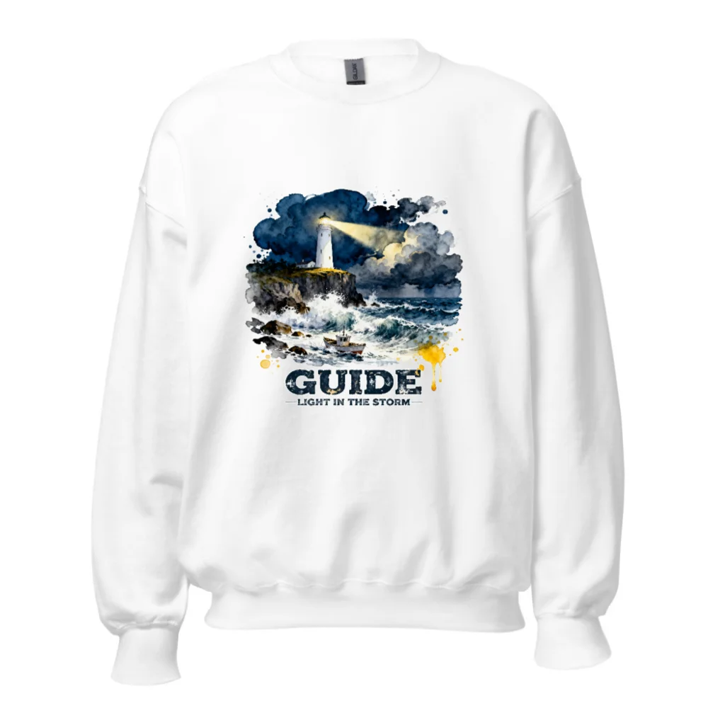 Unisex Crew Neck Sweatshirt – Guide Light in the Storm Graphic Pullover