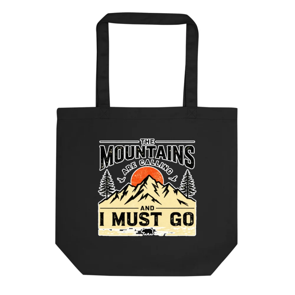 Eco Black Tote Bag – Mountains Are Calling Reusable Shopping Bag