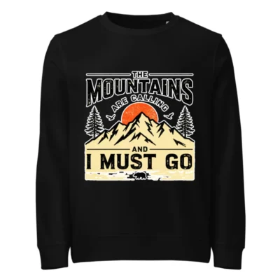 Organic Cotton Sweatshirt for Men & Women – 'The Mountains Are Calling' Graphic Pullover