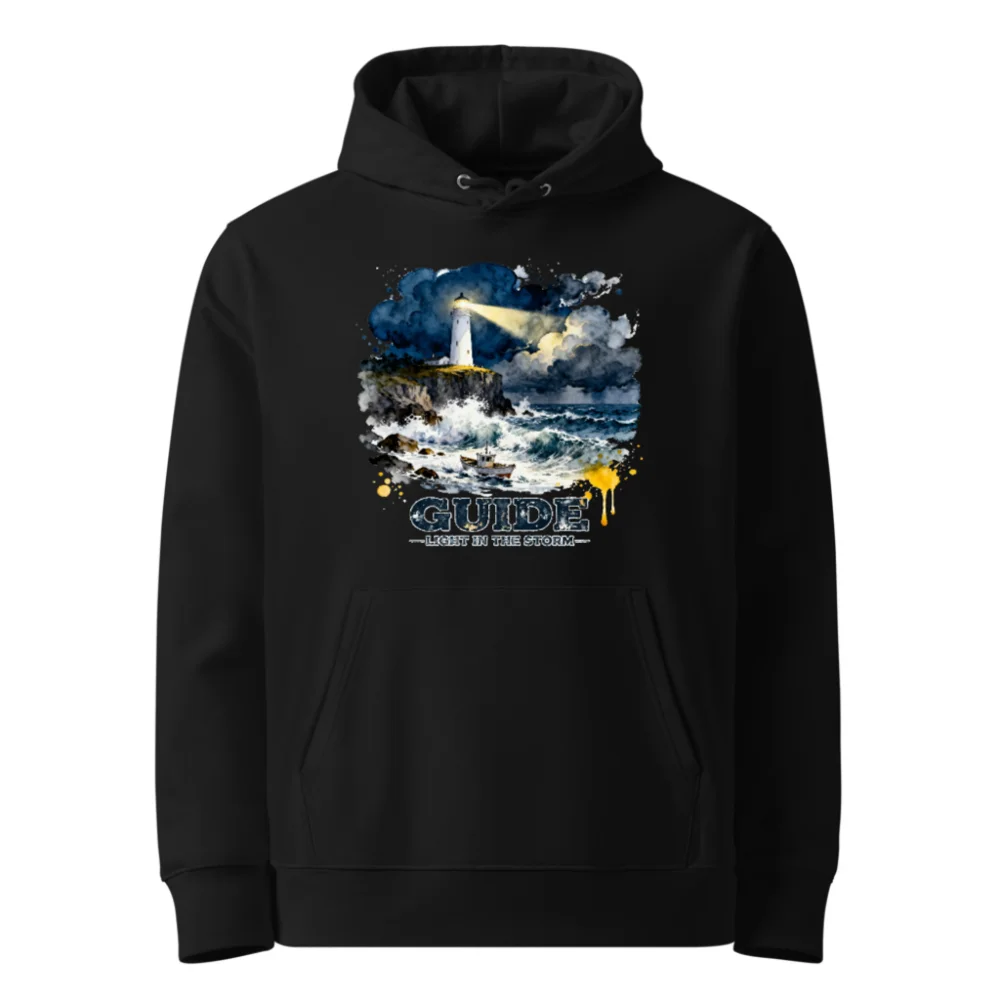 Unisex Eco Hoodie – Lighthouse 'Guide: Light in the Storm' Art Print