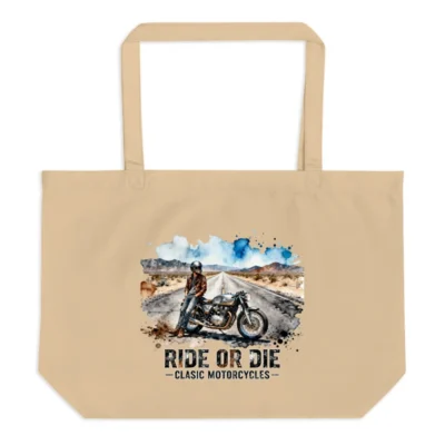 Organic Cotton Tote Bag – Ride or Die Classic Motorcycles Design