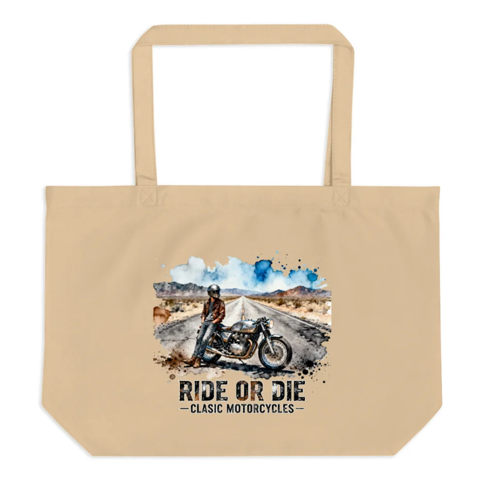 Organic Cotton Tote Bag – Ride or Die Classic Motorcycles Design