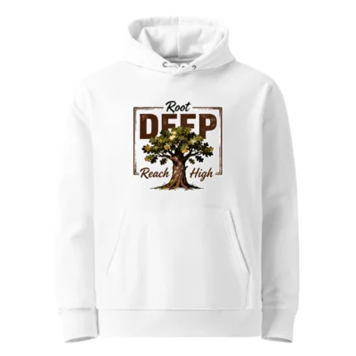 Unisex Eco Hoodie with 'Root Deep, Reach High' Tree Design