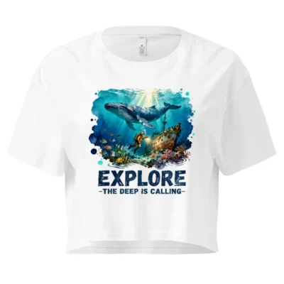 Explore the Deep Crop Top for Women – Ocean Diver Whale Graphic Tee