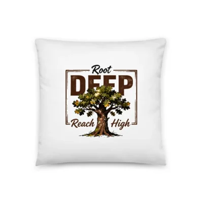 Root Deep Reach High - 18" x 18" Basic Pillow with Tree Illustration