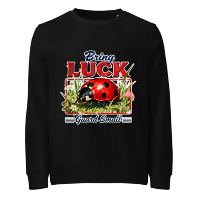 Organic Cotton Sweatshirt with Ladybug 'Bring Luck' Print - Unisex