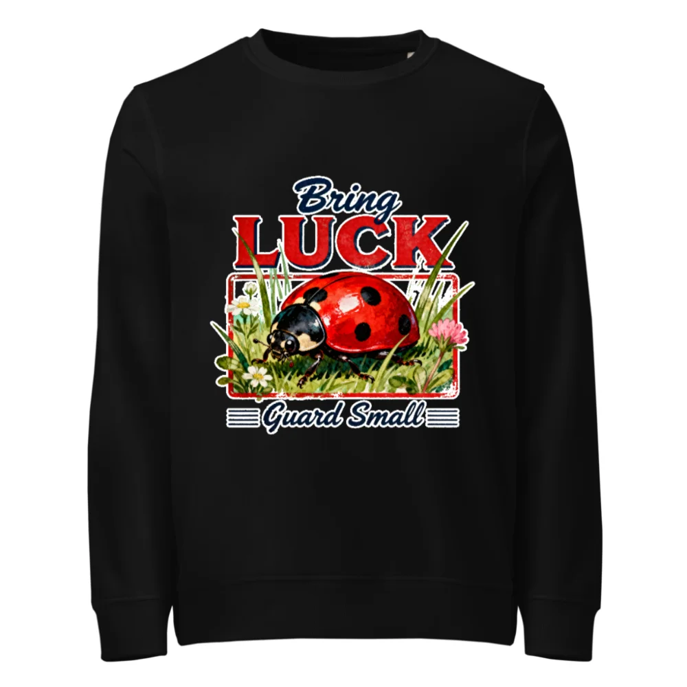 Organic Cotton Sweatshirt with Ladybug 'Bring Luck' Print - Unisex