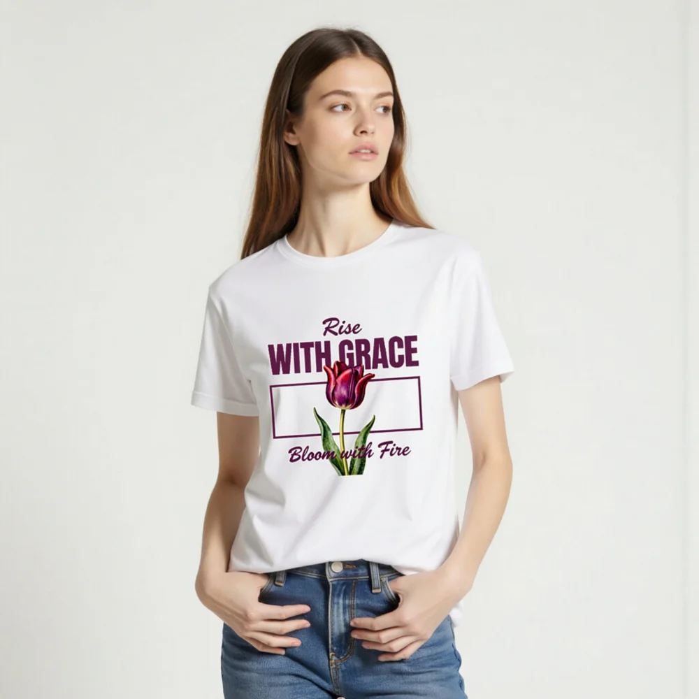 Rise With Grace T-Shirt – Unisex Cotton Tee with Tulip Design - Image 2