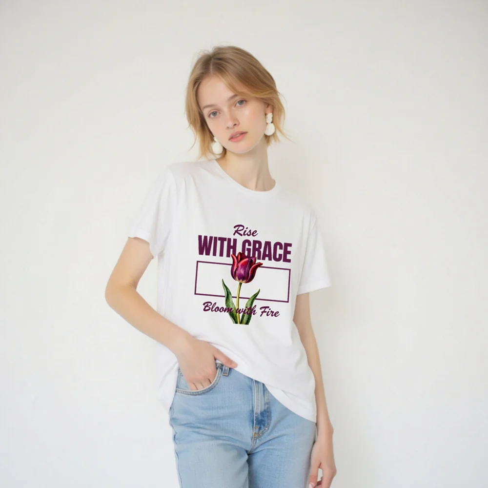 Rise With Grace T-Shirt – Unisex Cotton Tee with Tulip Design - Image 3