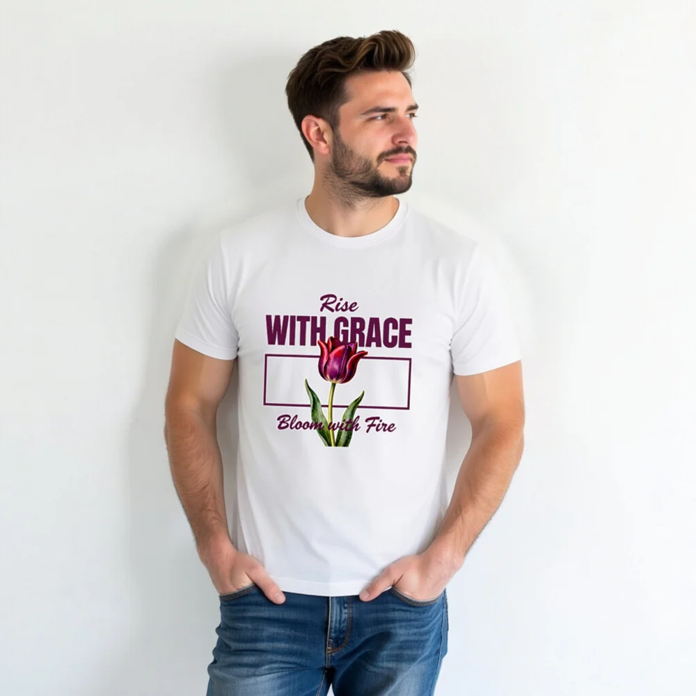 Rise With Grace T-Shirt – Unisex Cotton Tee with Tulip Design - Image 4