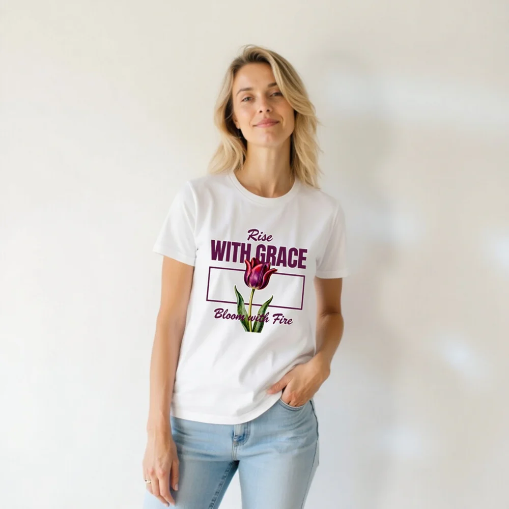 Rise With Grace T-Shirt – Unisex Cotton Tee with Tulip Design - Image 6