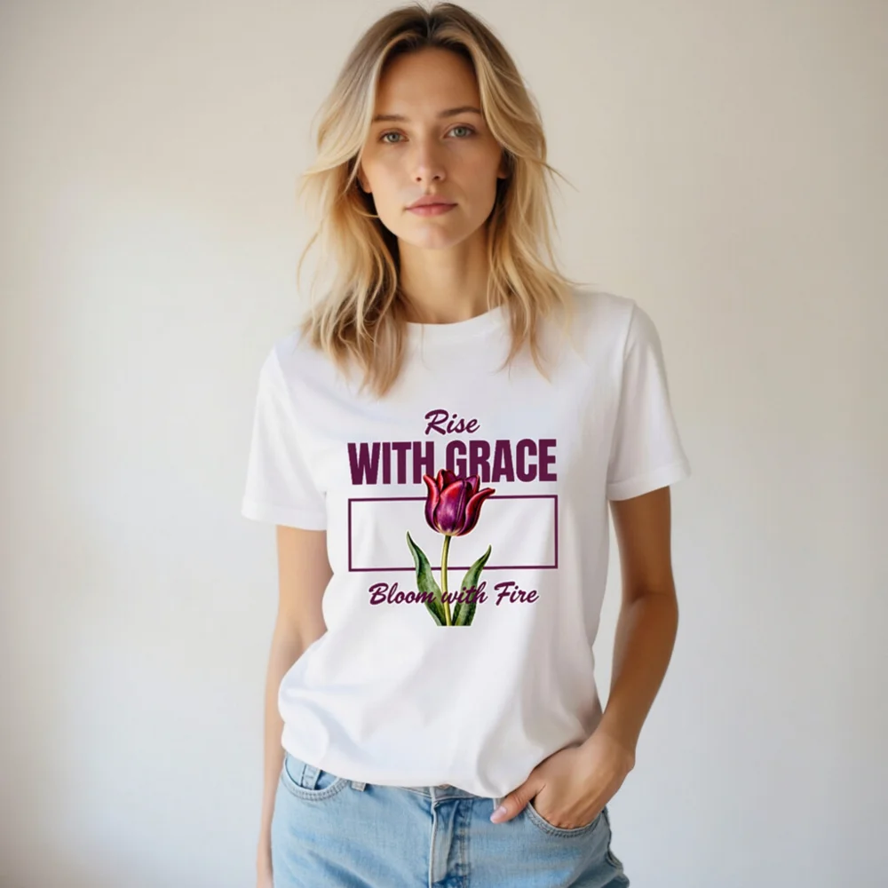 Rise With Grace T-Shirt – Unisex Cotton Tee with Tulip Design - Image 7
