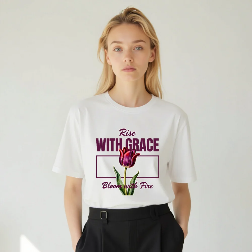 Rise With Grace T-Shirt – Unisex Cotton Tee with Tulip Design - Image 8