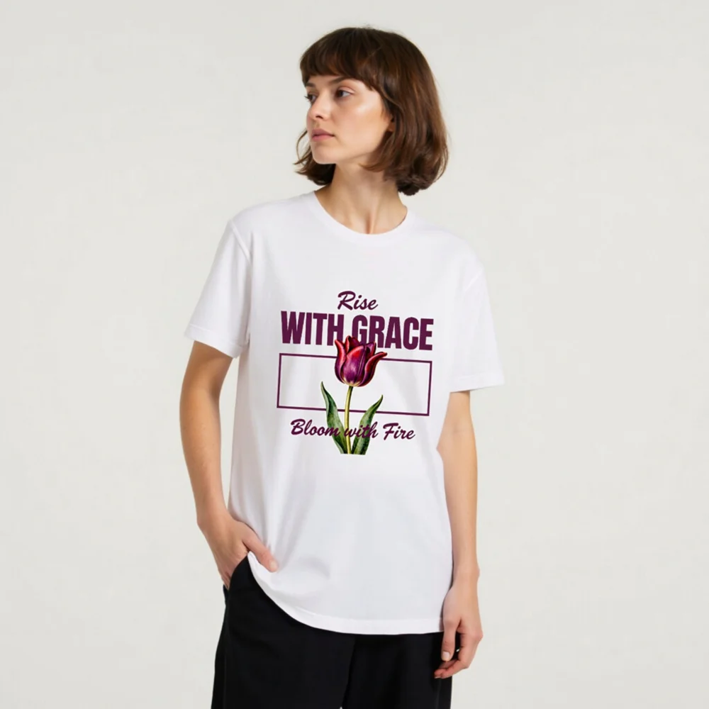 Rise With Grace T-Shirt – Unisex Cotton Tee with Tulip Design - Image 9